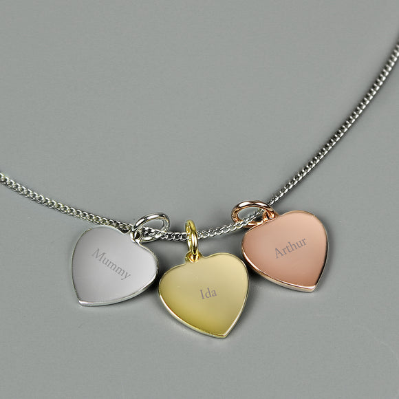 Personalised Triple Heart Necklace in Sterling Silver, Gold, and Rose Gold