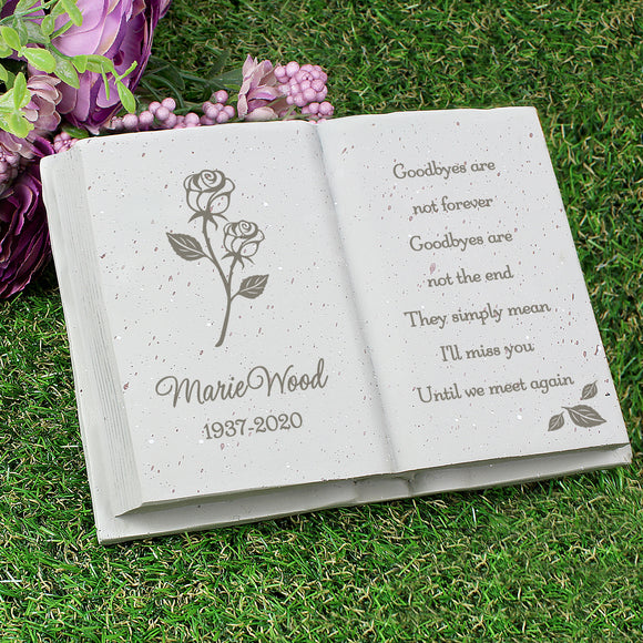 Personalised Garden Memorial Stone - Rose Design