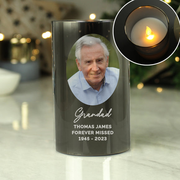 Personalised Smoked Glass LED Memorial Candle with Photo