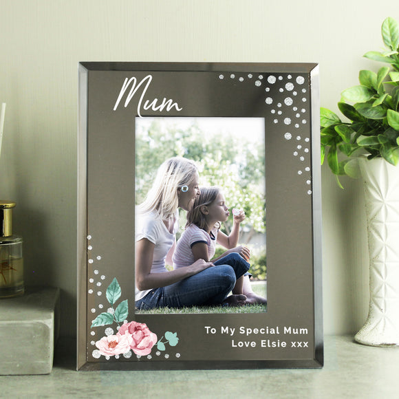 Personalised Floral and Diamante Glass Photo Frame