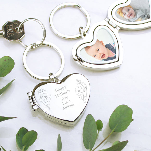 Personalised Floral Heart Photo keyring