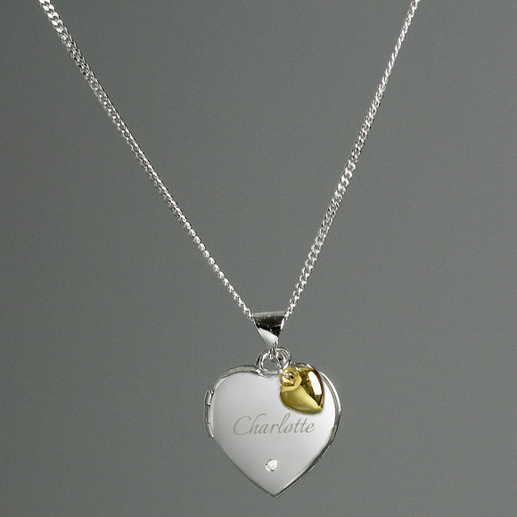 Heart Locket Necklace with Diamond and 9ct Gold Charm